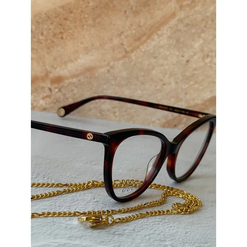 NEW Gucci GG1079O Brown Chain Cat Eye Eyeglasses Frames $650